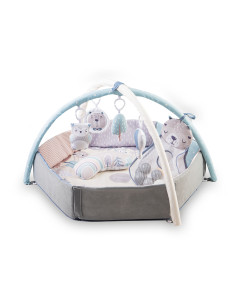 MoMi PASTEL 3w1  mata edukacyjna, kojec, basen z piłkami