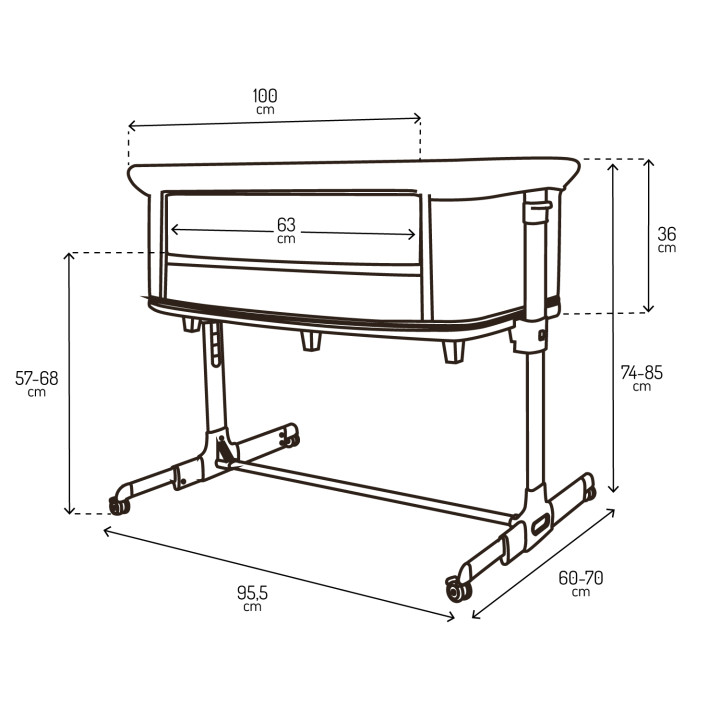 MoMi SMART BED łóżeczko dostawne 4w1 SZARE