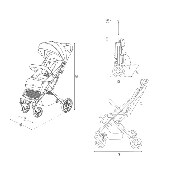 Wózek spacerowy MoMi ESTELLE PLUS LIGHT CZARNY