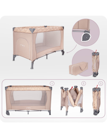 MoMi BELOVE łóżeczko turystyczne - torba do transportu w zestawie! BEŻOWE