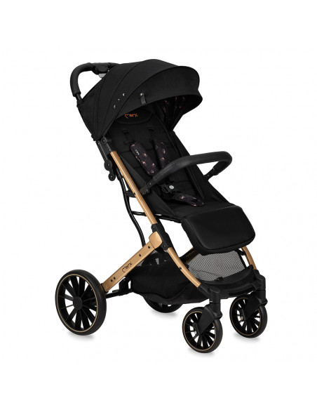 MoMi ESTELLE DAKAR  wózek spacerowy z kompletem akcesoriów w zestawie! CZARNO-ZŁOTY