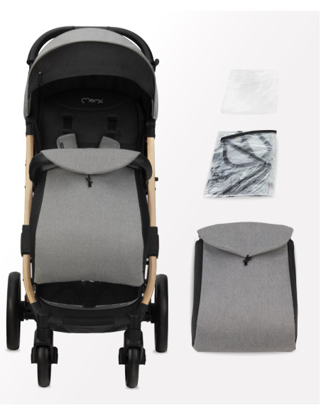 MoMi ESTELLE DAKAR wózek spacerowy z kompletem akcesoriów w zestawie! SZARO-ZŁOTY