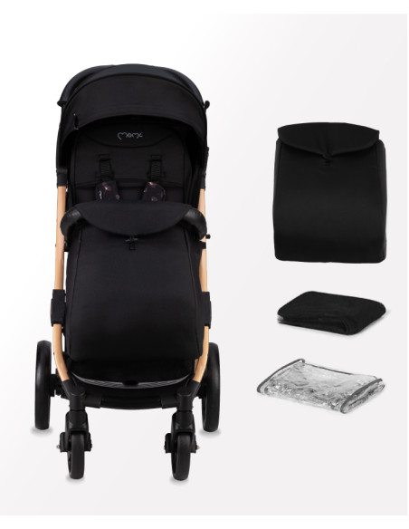 MoMi ESTELLE DAKAR  wózek spacerowy z kompletem akcesoriów w zestawie! CZARNO-ZŁOTY