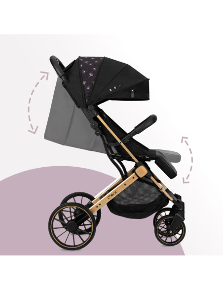 MoMi ESTELLE DAKAR  wózek spacerowy z kompletem akcesoriów w zestawie! CZARNO-ZŁOTY