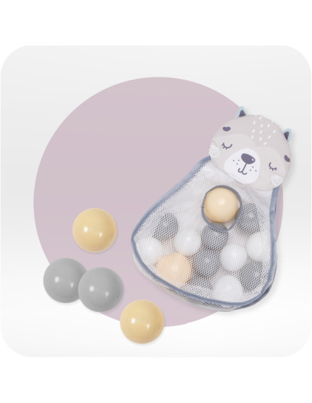 MoMi PASTEL 3w1  mata edukacyjna, kojec, basen z piłkami