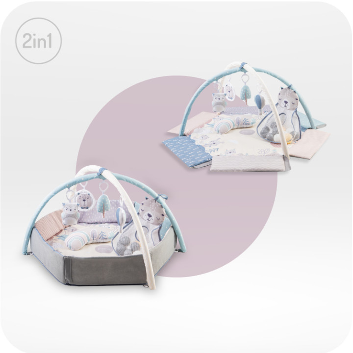 MoMi PASTEL 2w1  mata edukacyjna, basen z piłkami