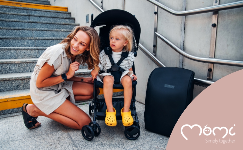 Silla de paseo MoMi GRACE para niños a partir de 6 meses (hasta 15 kg), con  mochila para llevarla plegada, silla de paseo plegable con arnés de 5